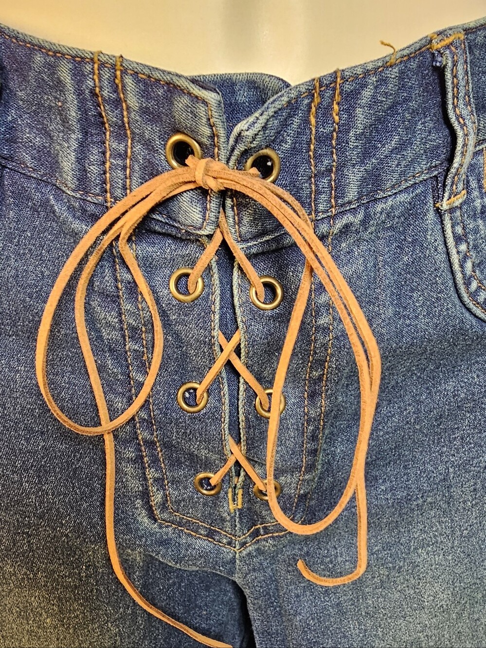 Newport News Jeanology Lace Up Flare Jeans Size 12 Y2K Boho Western Denim Pants - Picture 4 of 11